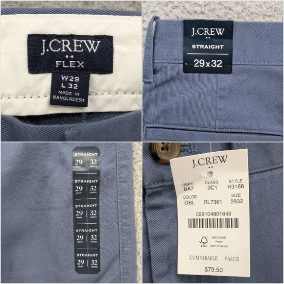J.CREW Flex Straight Chinos Mens Blue Flat Front Stretch Pants Size 29x32 - Picture 6 of 11